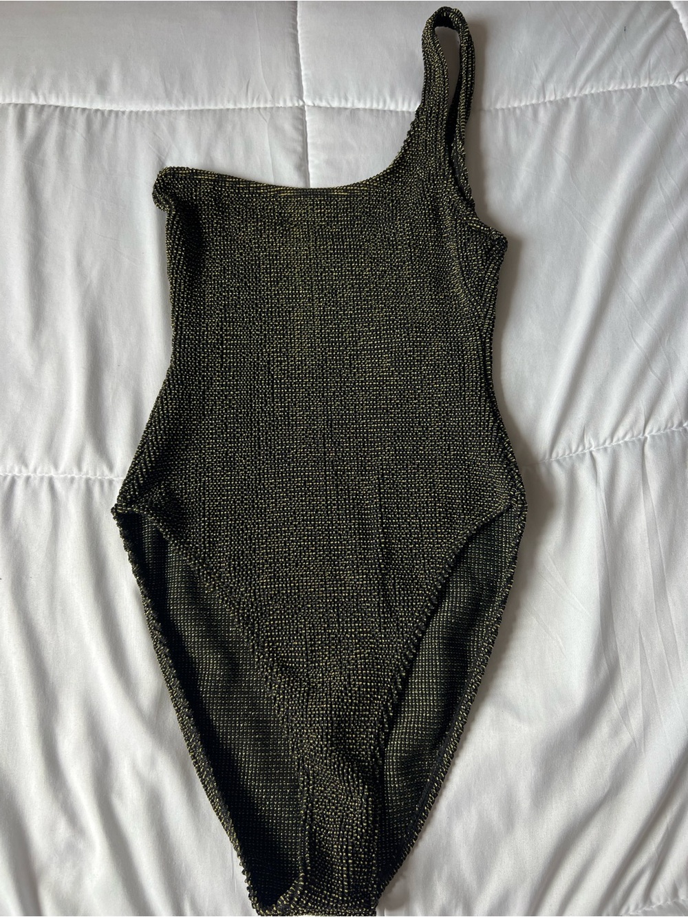 Girls One-Shoulder Shimmery Olive Green One-Piece